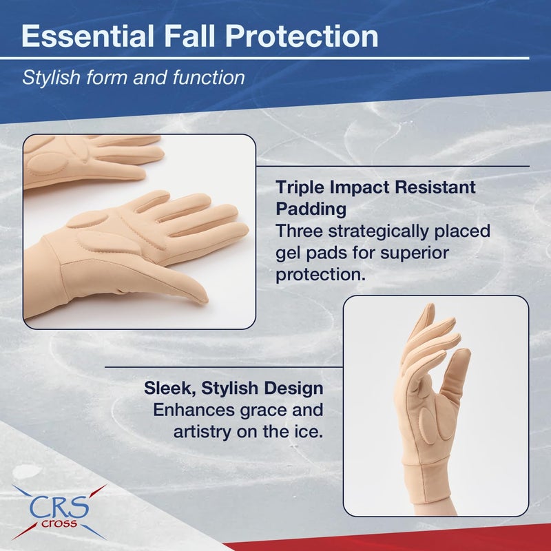 CRS Cross Padded Ice Skating Gloves. Warm Padded Protection for Figure Skating Testing, Practice, Dance Competitions, Roller Skaters and Cheerleading. (Tan, Ladies Small/Medium) - Image 2